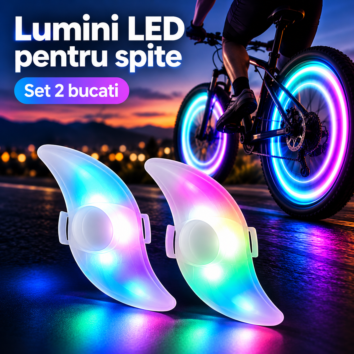 Set 2 Lumini LED pentru Spițele Bicicletei