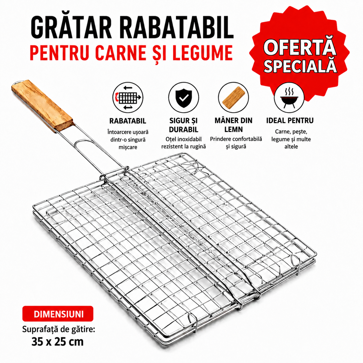 Grătar Rabatabil pentru Carne și Legume