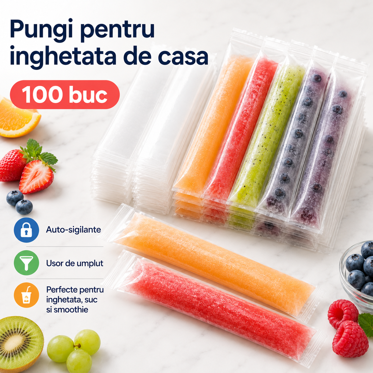 IcePops – Pungi pentru Înghețată de Casă (100 buc)