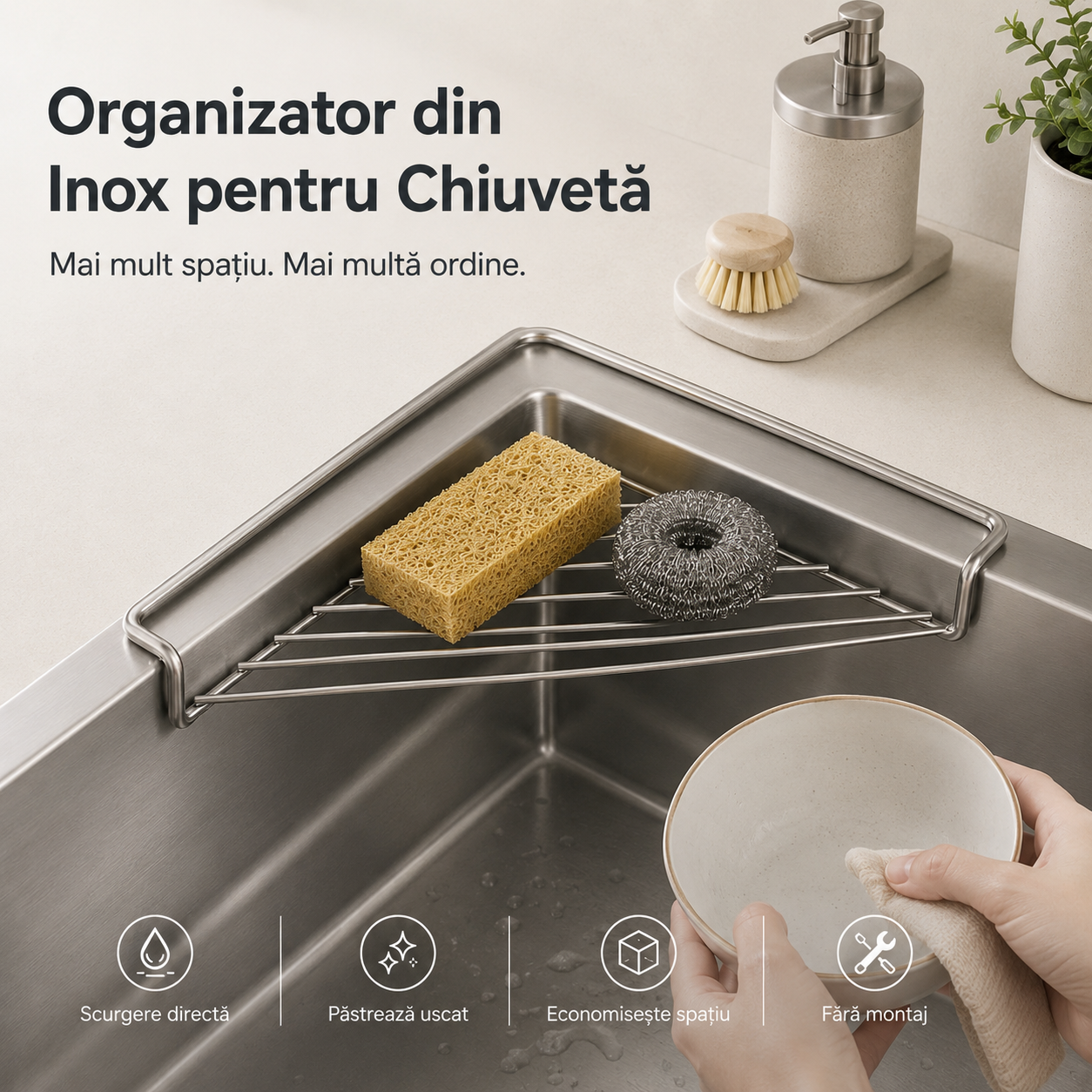 Organizator din Inox pentru Chiuvetă