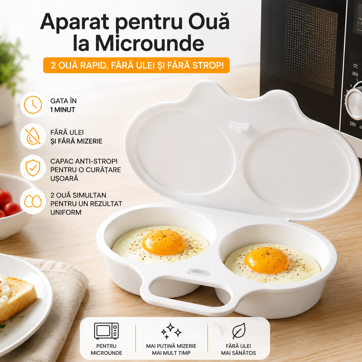 Aparat pentru Ouă la Microunde - Rapid, Fără Ulei și Fără Stropi