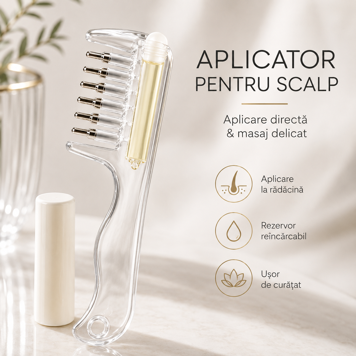 Aplicator pentru Scalp cu Pieptene