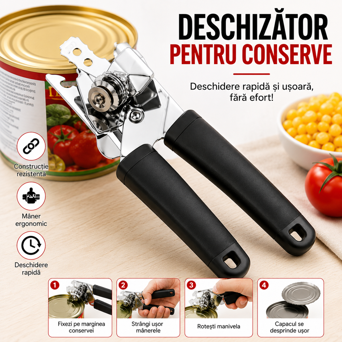 Deschizător pentru Conserve – Deschidere Rapidă și Ușoară