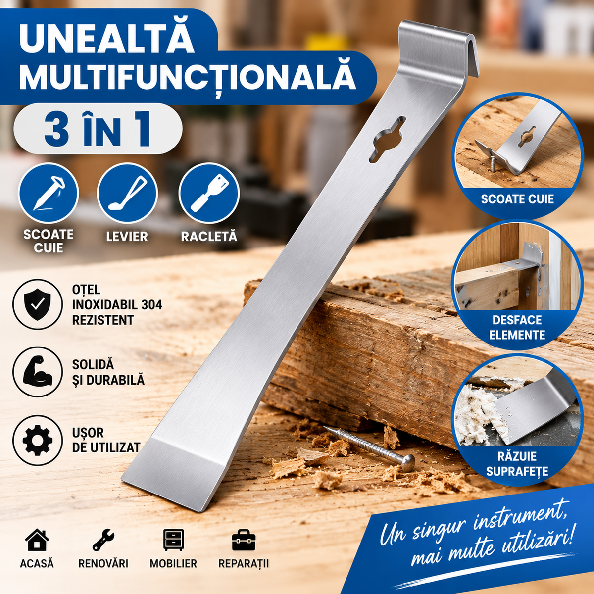 Levier Multifuncțional 3 în 1 din Oțel Inoxidabil
