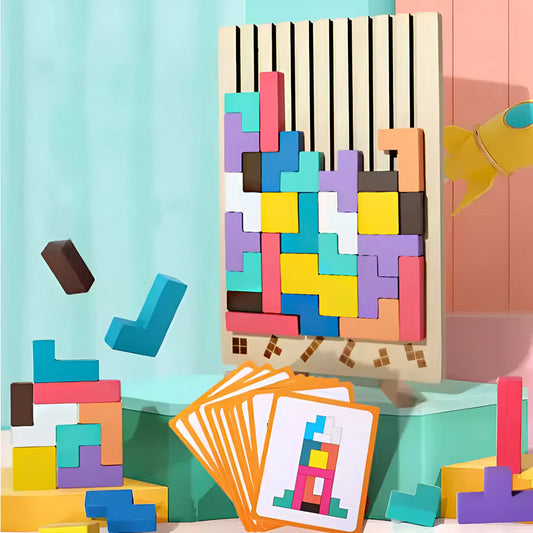 Tetris din lemn Montessori – jucărie educativă și distractivă