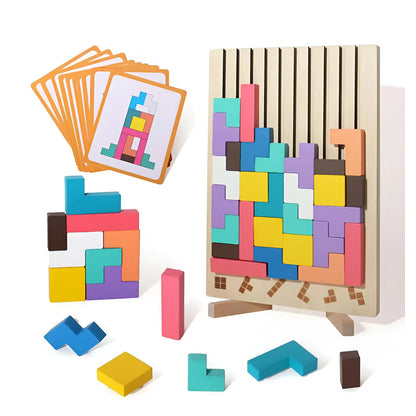 Tetris din lemn Montessori – jucărie educativă și distractivă