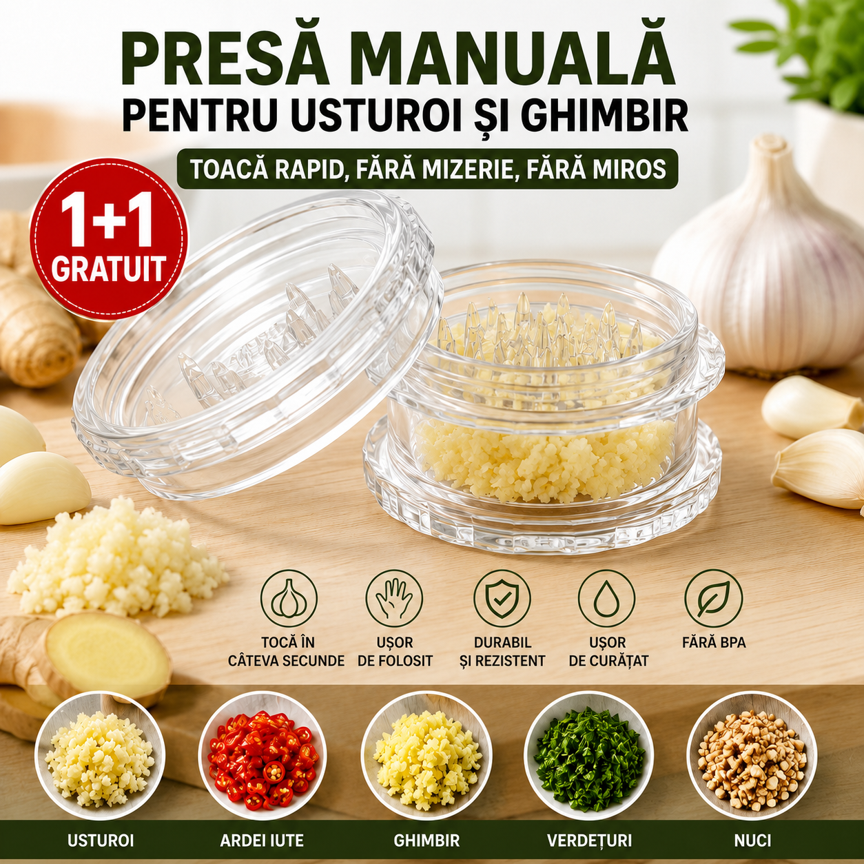 Mini Tocător Manual pentru Usturoi