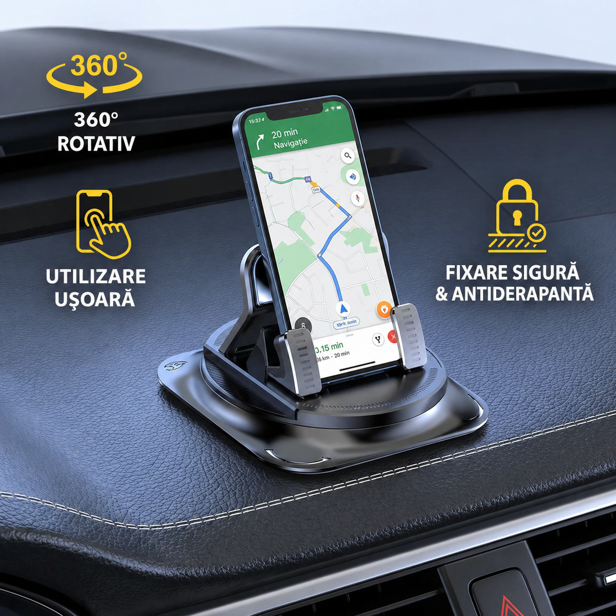 Suport telefon auto – antiderapant pentru bord și consolă