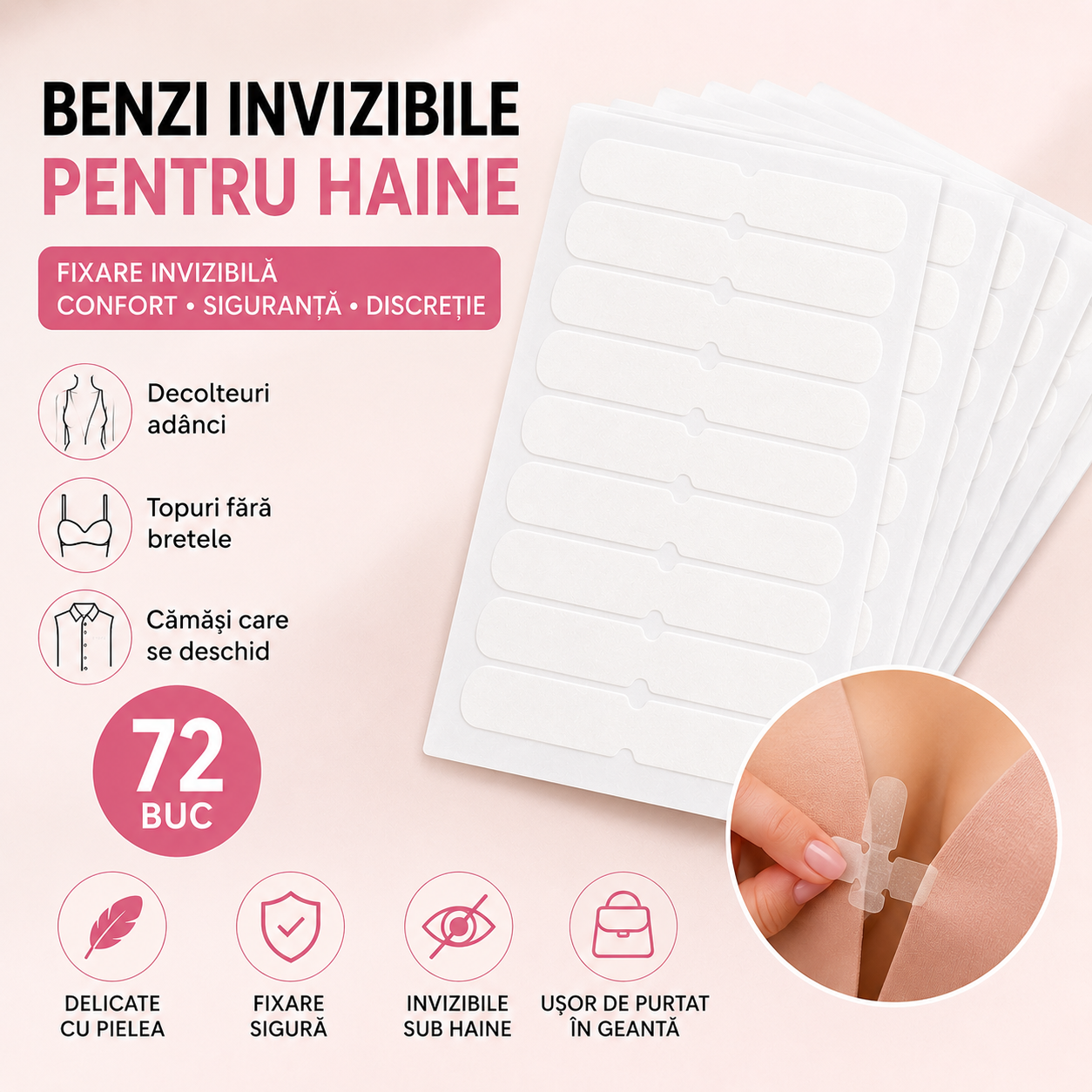 Benzi Invizibile pentru Haine (72 buc)