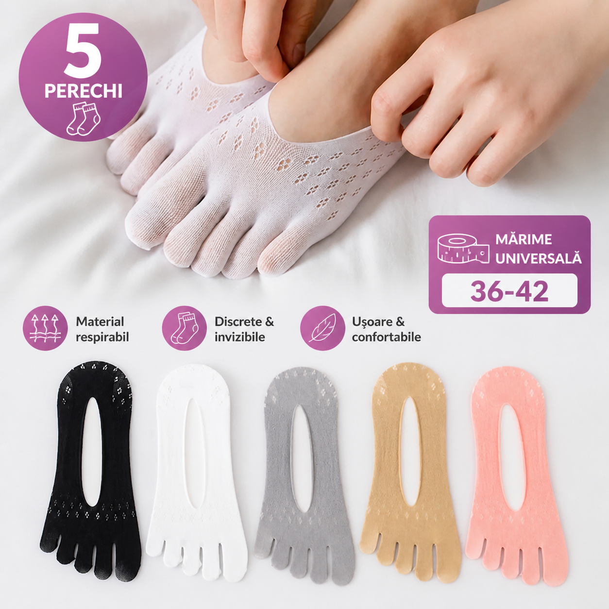 Șosete de vară discrete (set 5 perechi)