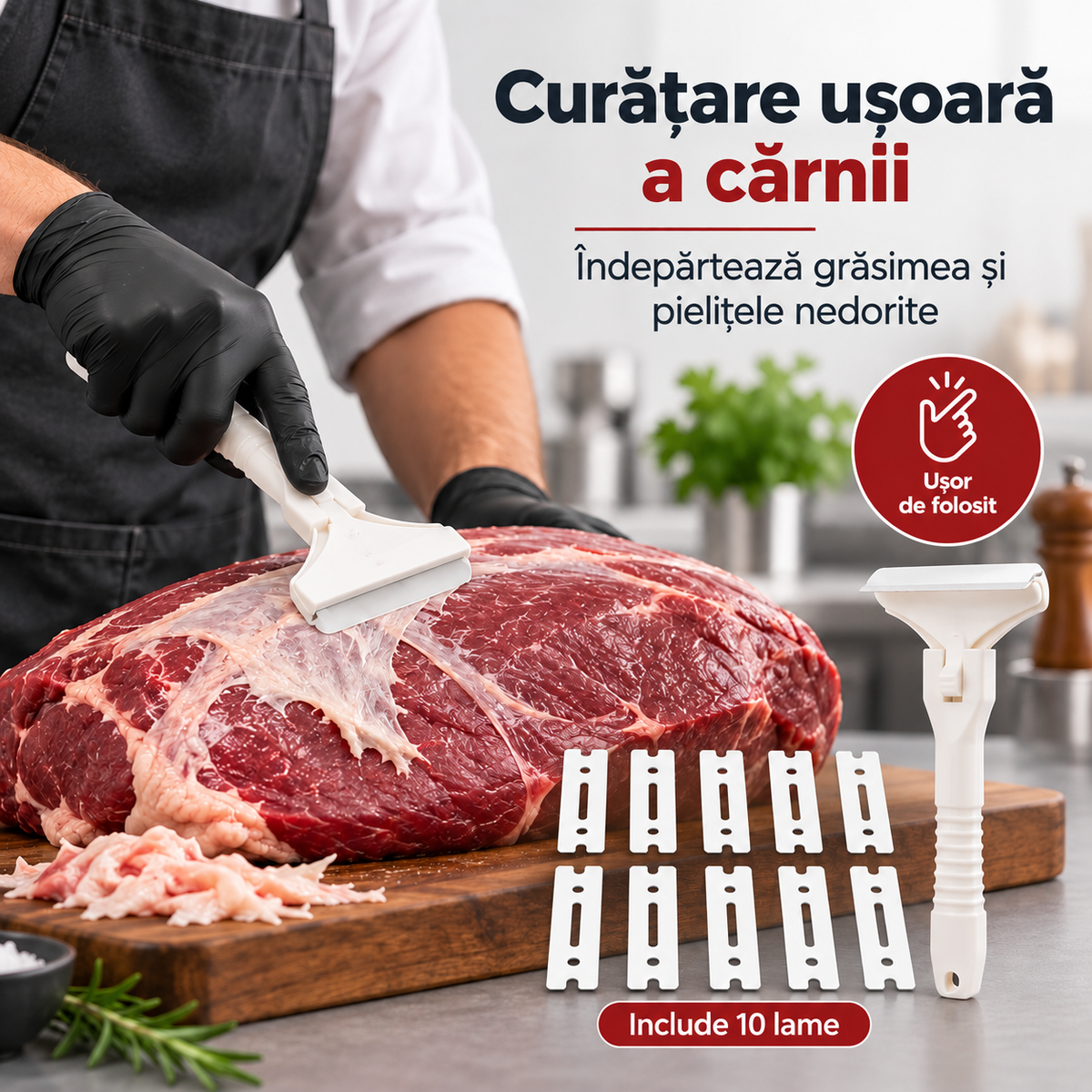 Racletă din Oțel Inoxidabil pentru Curățarea Cărnii