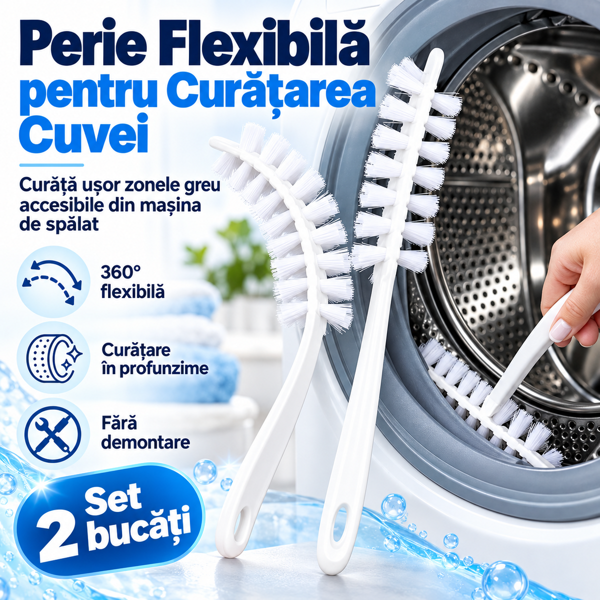 Perie Flexibilă pentru Curățarea Mașinii de Spălat – Set 2 Bucăți