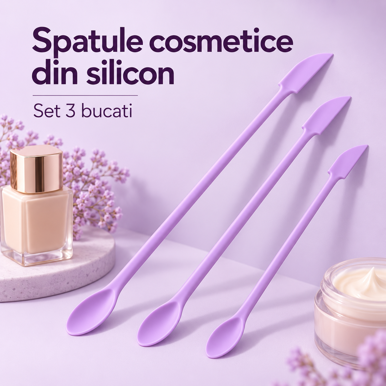 Set 3 Spatule Cosmetice din Silicon cu Două Capete
